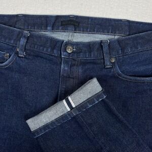 Uniqlo Selvedge Jeans Mens 40x27 Blue Slim Straight Stretch Kaihara Denim Pants